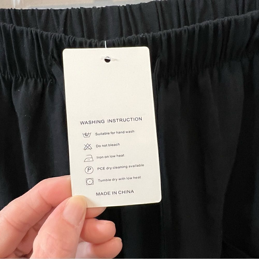 Black Pocket-Tie Waist, button accent lightweight cotton blend pants size L nwt - Picture 6 of 13